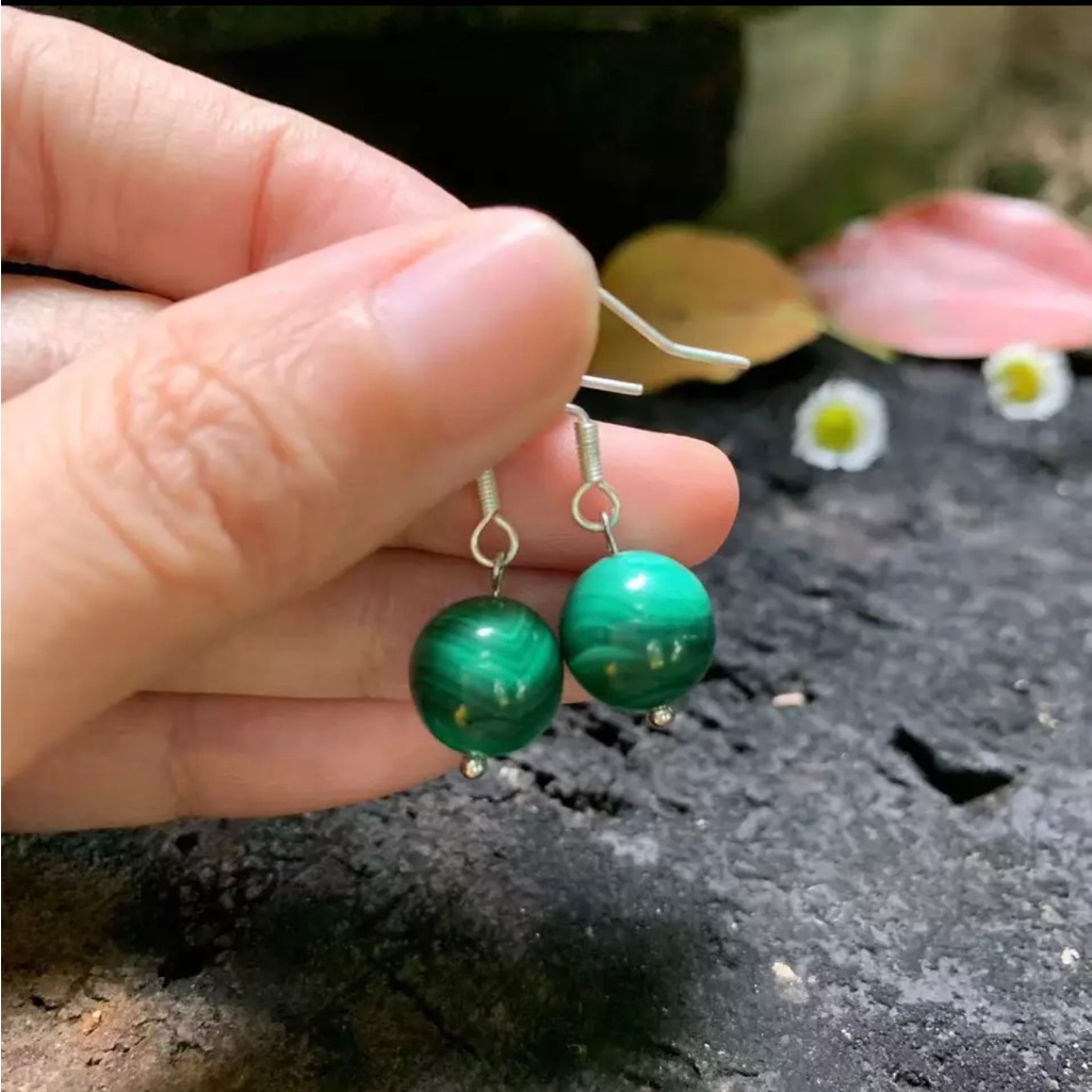 Malachite Earrings Green Gemstone Drop Earrings Sterling Silver 25$